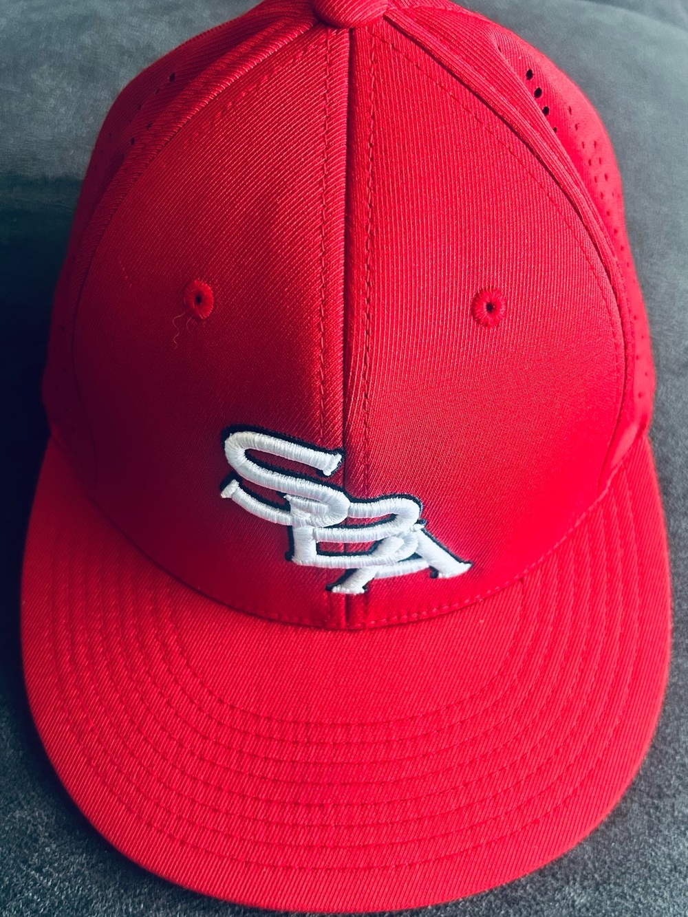 SBA Red Baseball Cap with White Embroidered Logo (Unisex XS)